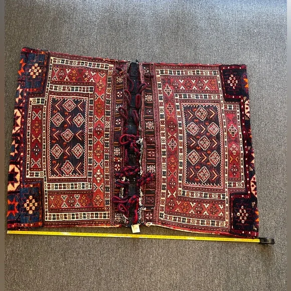 Vintage Tribal Patterned Red, Blue and CreamColored Camel Saddle Bag Woolen